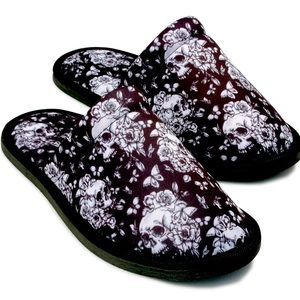 Black Flower Skull Women Slipper